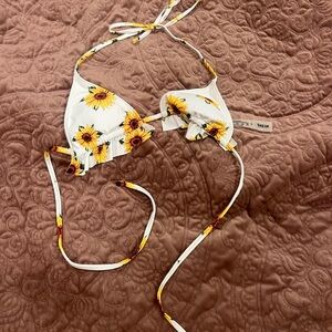 SHEIN White Sunflower Print Halter Bikini Top